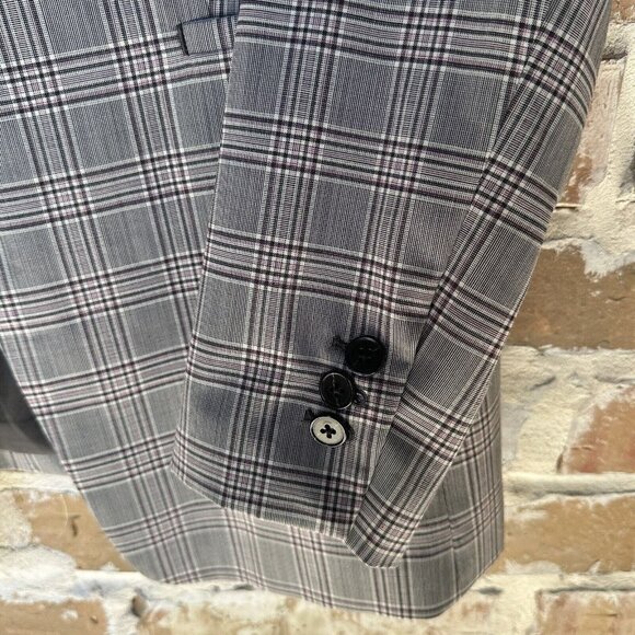 Banana Republic Blazer Long and Lean Jacket Plaid Gray Pink Wool Blend Sz 12 New - Picture 4 of 11